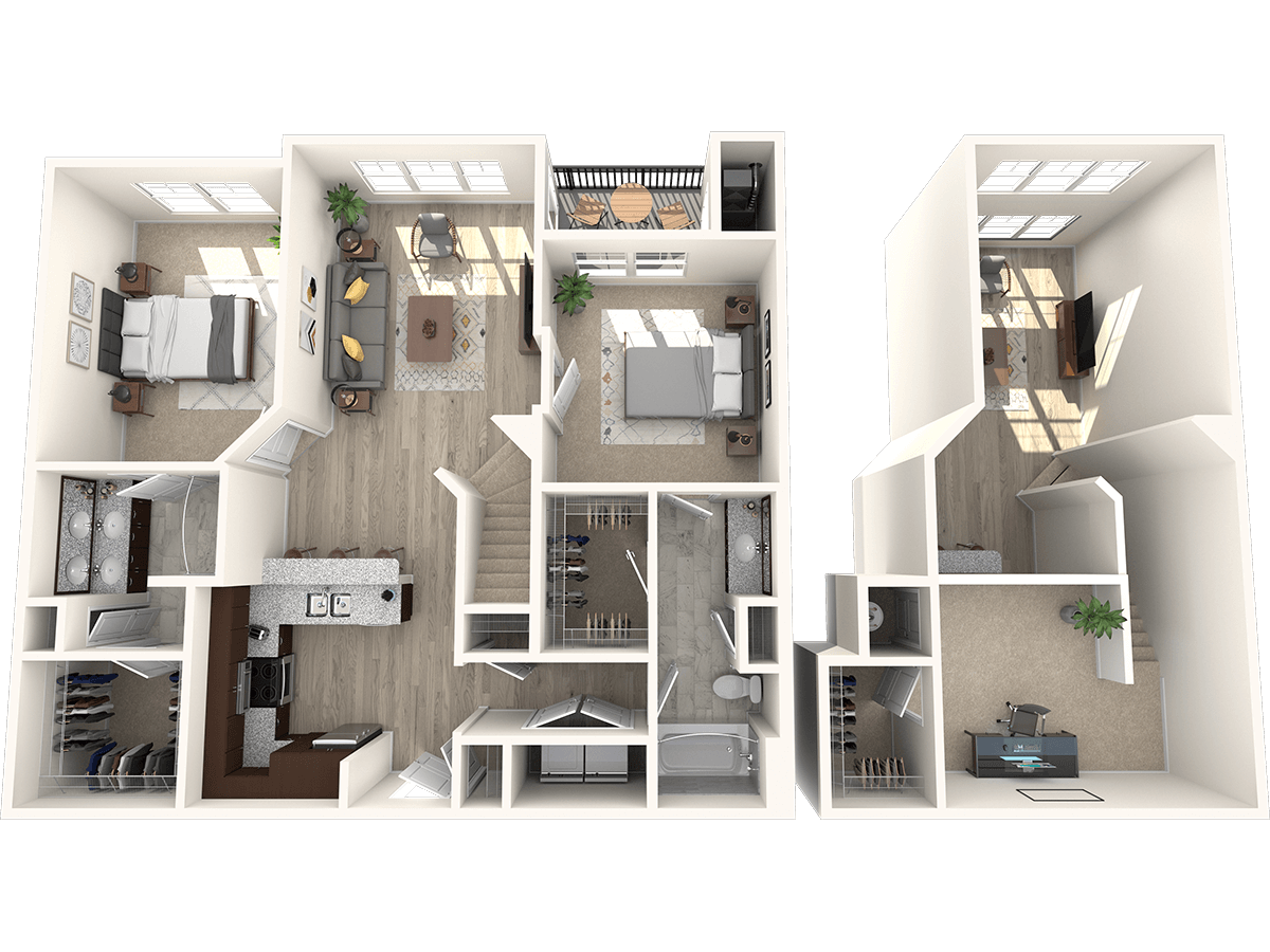 Floor plan for 2 beds, 2 baths, 1277 sqft
